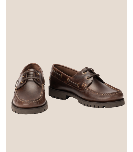 Mocassin style bateau en cuir pleine fleur marron – Louis | Héritage Farmer. Indemodable
