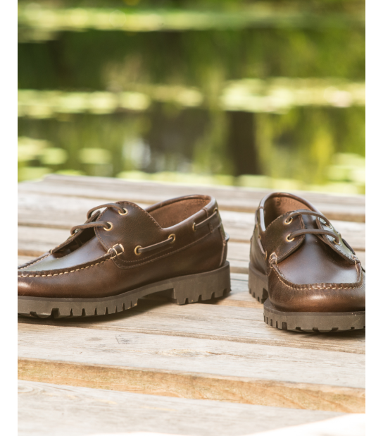 Mocassin style bateau en cuir pleine fleur marron – Louis | Héritage Farmer. Indemodable