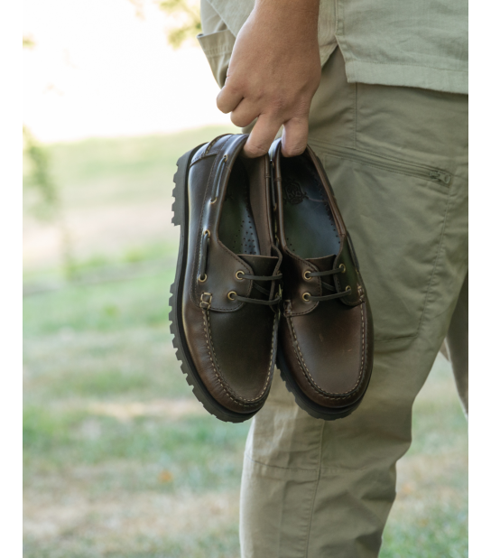 Mocassin style bateau en cuir pleine fleur marron – Louis | Héritage Farmer. Indemodable